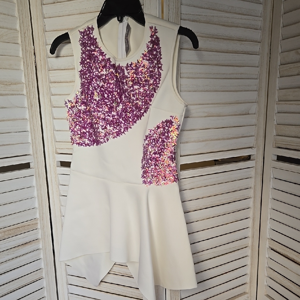 White Dress with Purple Sequin Detail